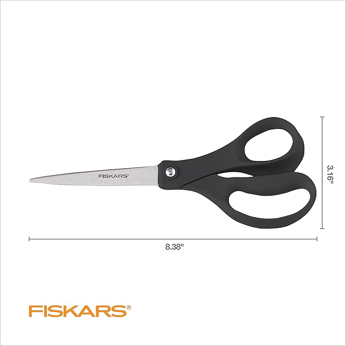 Fiskars 8” Everyday Stainless Steel Scissors (2-Pack) with Ergonomic Handles, Home & Office Scissors for Cutting Paper, Cardboard, Photos and More, Gray