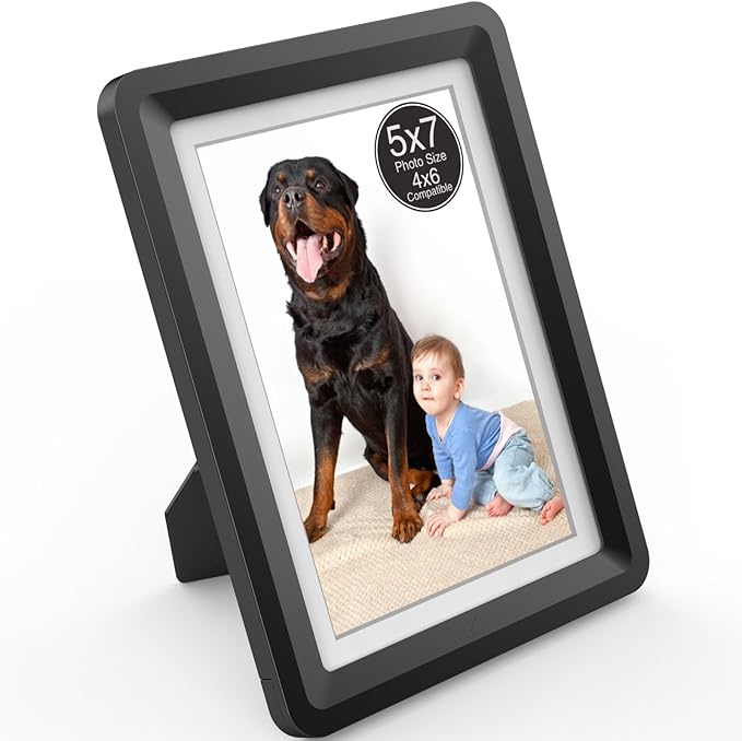 1-Pack 5x7 Picture Frame or 4x6 with Mat – Shatterproof Plastic Photo Frame for Family, Nursery, and Playroom, Wall & Tabletop Picture Frames for Home, Office, Safe & Lightweight Design in Black