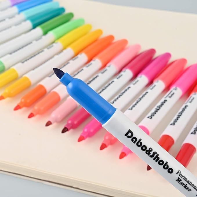 Dabo & Shobo 48 Colors Permanent Markers, Fast Drying, Suitable For Classroom Office Meeting，Works On Plastic, Wood, Stone, Metal and Glass for Doodling, Coloring, Marking