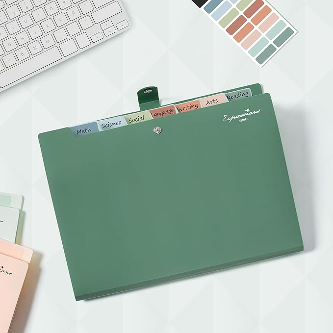 Sooez Elegant Accordion File Organizer with Labels, 8 Pocket Expanding File Folder, Portable Folders for Documents, Cute Paper Organizer for School Office Supplies, Letter Size, Black