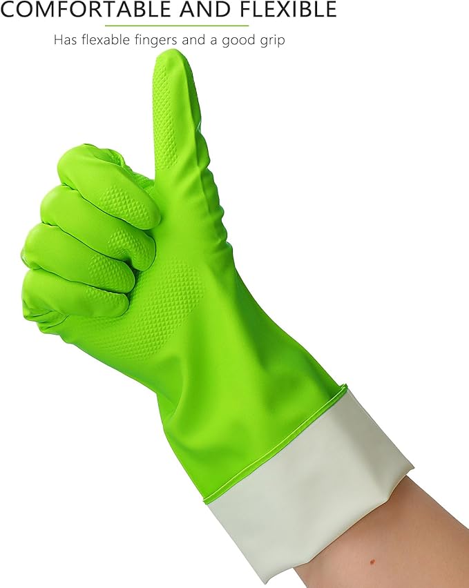 3 Pairs Rubber Cleaning Gloves Latex Free Dishwashing Gloves - 13" Reusable Nitrile Gloves Small, Green+Pink+Orange
