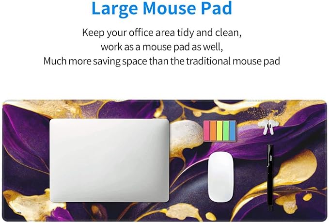 Desk Pad,Office Desk Mat 31.5"×11.8" Large Gaming Mouse Pad,Extended Computer Mouse Pad,Waterproof Thick Big Mouse Pads with Non-Slip Rubber Base Office Home Purple Gold Marble Flower