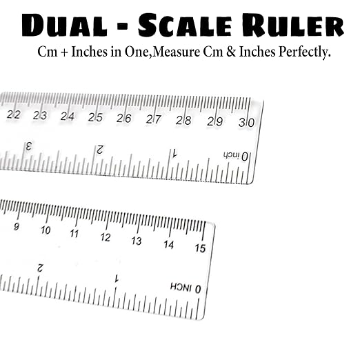 School Ruler Set 2-Pack 12 Inch & 6 Inch Plastic Rulers with Inch/Centimeter Scales for Classroom, Homework, Exams