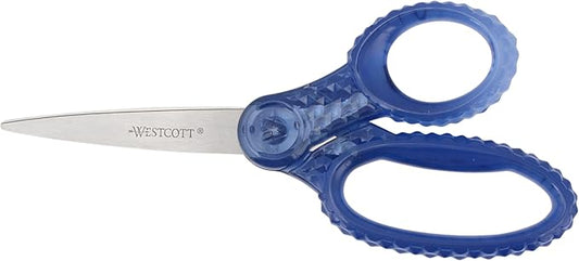 Westcott GEM Crystal-Design 7-Inch Pointed Student Scissors for Ages 12+, Classroom Essential with Comfortable Grip, Ideal for Left or Right Hand, Back to School, School Supplies, Blue