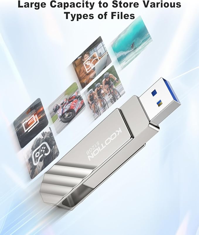 512GB Type-C Thumb Drive Dual USB 3.2 Flash Drive Up to 450MB/s, KOOTION 2 in1 OTG USB C Solid State Flash Drive, Swivel USB Drive Memory Stick for iPhone 15/16