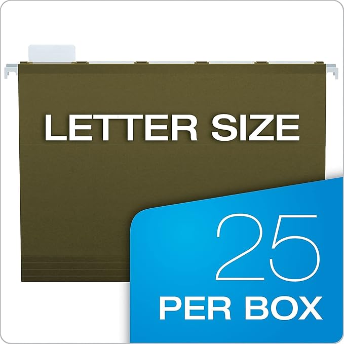 Pendaflex Ready-Tab Reinforced Hanging File Folders, Letter Size, Standard Green, 5 Tab, 25/BX (42590)