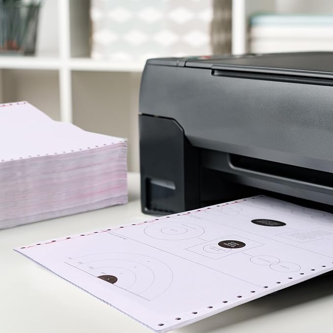 2000 Counts Continuous Feed Computer Paper Bulk 9-1/2'' x 11'' 2 Part Fanfold Left and Right Margin Perforated Carbonless Dot Matrix Printers Computer Plain Copy Paper White/pink Color