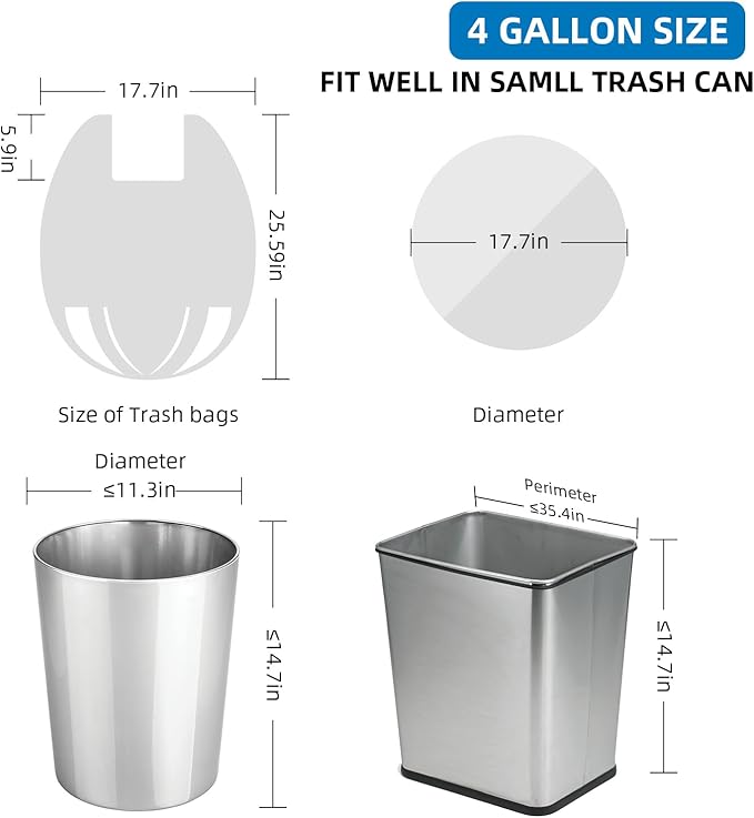 4 Gallon-Trash-Bag Small-Bathroom Kitchen Garbage Bags - Gal With Handle Recycling Colorful 100 Count For Can Recycle Car Unscented Waste Basket Little Disposable Plastic Outdoor Office Acqkunlo