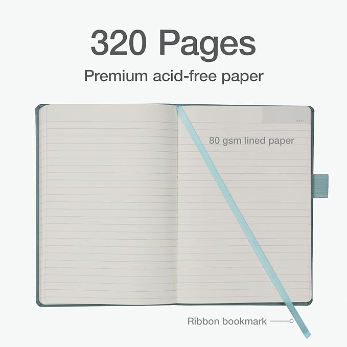 Oxford Journal, Lined Writing Notebook, Writer's Journal, Classic Notebook for School or Office, 320 Pages of Lined Paper, A5 Size, 5.6" x 8.3", Built-in Pen Loop, Light Teal Hardcover (1014494)