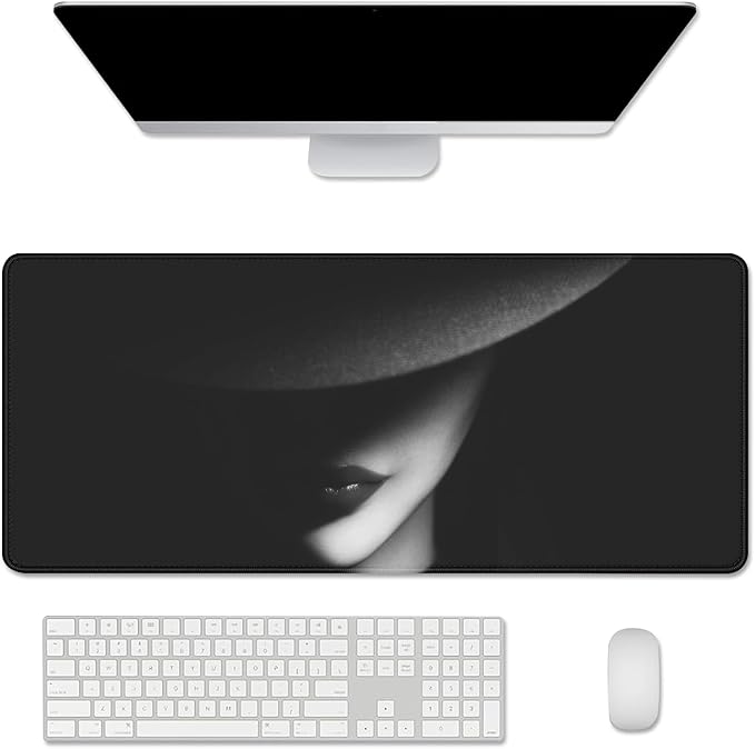 Cool Girl Mouse Pad Black and White Desk Mats on Top of Desks Large Gaming Mouse Pad Big Mousepad with Stitched Edge Non-Slip Rubber Base for Office School Home (27.5X11.8 in)