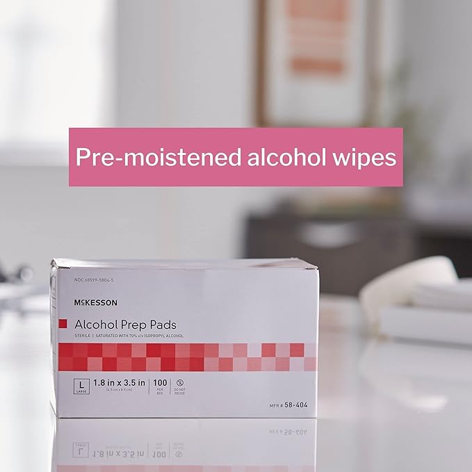 McKesson Alcohol Prep Pads [Pack of 1000] 70% Isopropyl, Individually Wrapped Wipes, Sterile, Medical-Grade, First Aid, Large, 100 Count, 10 Boxes
