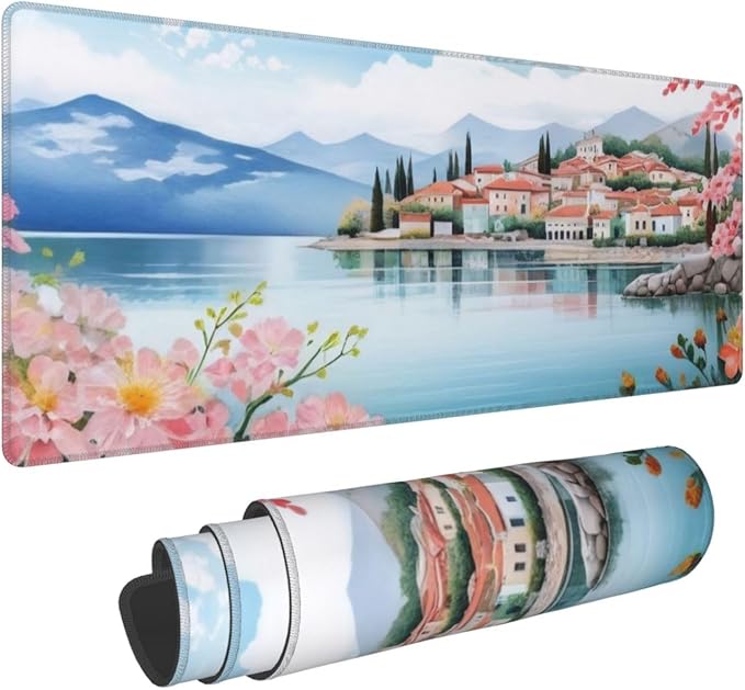 Gaming Mouse Pad, Large Non-Slip Rubber Base Mousepad, Keyboard Mouse Mat, Desk Pad with Stitched Edges, 31.5x11.8inch, Laker Town