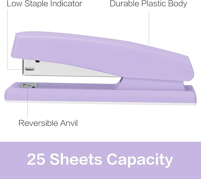 Deli Stapler, Desktop Stapler, 2 Pack, Office Staplers, 25 Sheet Capacity, Includes 2000 Staples and 2 Staple Removers, 2 Pack,Purple