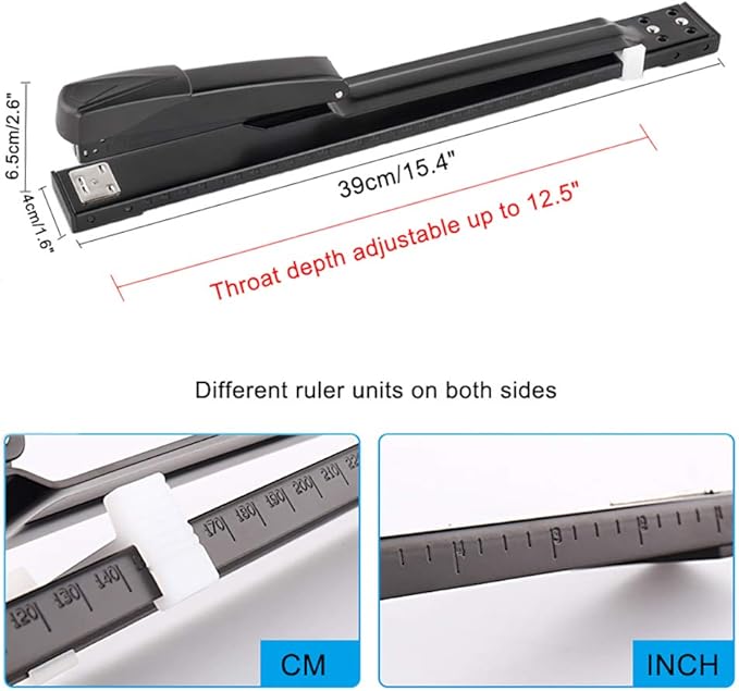 Long Reach Stapler - Office Desktop Stapler with Long Arm, 1000pcs 24/6 & 1000pcs 24/8 Staples (Black, 25/50 Sheets Capacity)