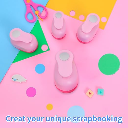 Circle Punch Paper Hole Punches Set - 5 Pack Round Paper Punches, Handmade Scrapbook Puncher for Paper Craft, Cardstock,Gift Wrapping,Greeting Cards (2In/1.5In/1In/0.6In/0.3In) (10 Papers Included)