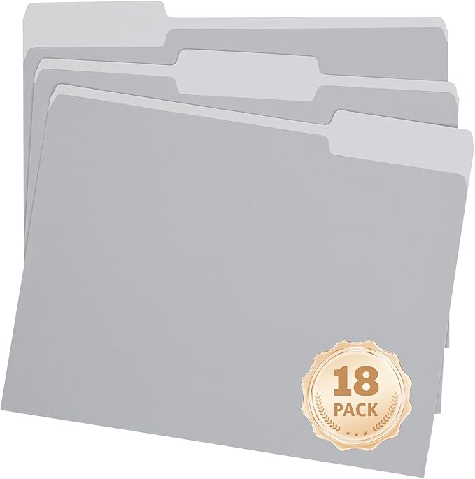 18 Pack File Folders Letter Size Gray,Folders 8.5x11 1/3-Cut Tabs,Colored File Folders,Office Home School for Documents Files Paper