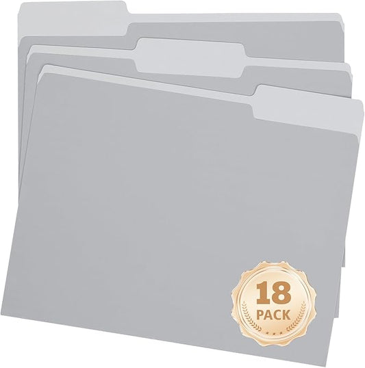 18 Pack File Folders Letter Size Gray,Folders 8.5x11 1/3-Cut Tabs,Colored File Folders,Office Home School for Documents Files Paper