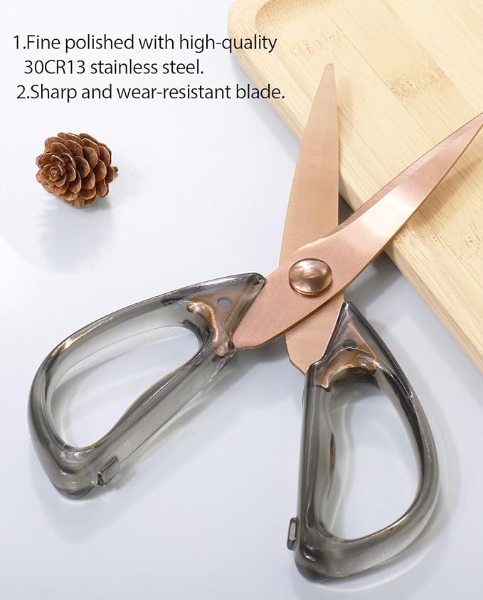 Kitchen Scissors All Purpose, ARCHIKING Kitchen Shears Cooking Scissor, Meat&Poultry Shears,Acrylic Handle Stainless Steel Utility Scissors with Comfort Grip Everyday Use (Brown)
