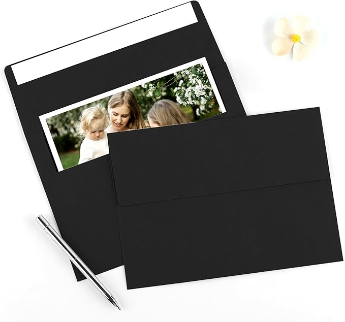 50 Pack 4x6 Envelopes, A4 Black Envelopes Self Seal for Invitation, Baby Shower, Birthday Party, Wedding, Postcards, Mailing, Greeting Cards