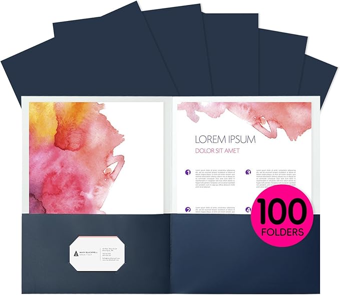 Two Pocket Folders,100 Pack Blue Folders with Pockets Fit Letter Size Paper,Thick Paper File Folder for School Office Business Home,Assorted 6 Colors