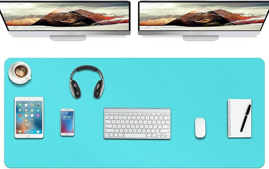 Boutilon Leather Desk Pad Protector,Non-Slip Mouse Pad,Laptop Desk Pad,Office Mouse Mat,Waterproof Leather Desk Blotter,Desk Writing Pad for Office and Home (XXXL-Bright Blue,47"x 24")