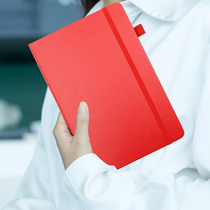 Deziliao Lined Journal Notebooks with Pen Loop, Hardcover Notebook Journal for Work, 100Gsm Premium Thick Paper with Inner Pocket, Medium 5.7''''x8.4'''', ?bright Red, Ruled, 1 Pack