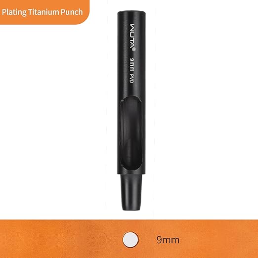 WUTA Leather Punches Round Hole Puncher Plating Titanium Hollow Punching Tool Working for Watch Band, Fabric, Plastic (1pc 9mm Hole Punch)