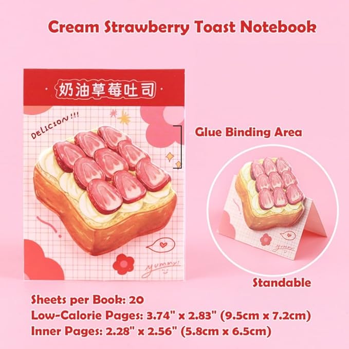 12Pack Cute Bread Toast Sticky Notes, 20 Sheets/pad, Reusable Funny to Do List Notes Book for Office Home