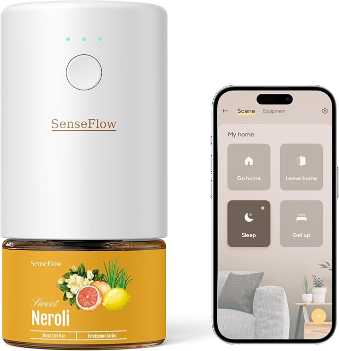 Smart Wi-Fi Space Fragrance Diffuser SF101S – Adjustable Natural Atomizer Essential Oil Kit, 120-Day Aroma, LED Light, Customizable Schedule for Home, Hotel & Studio - Neroli