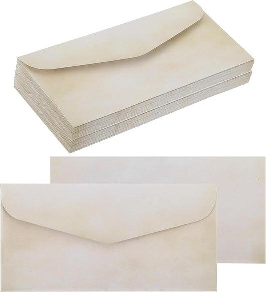 MECCANIXITY 48 Packs Envelopes Vintage Stationery White Brown Gradient Stationery Old Fashion Paper for Letter Writing, Invitations, Wedding-9 x 4 Inch