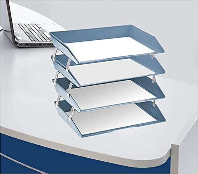Acrimet Facility 4 Tier Letter Tray, Side Load, Letter Size/A4, Desktop File Organizer, Plastic (Solid Blue)
