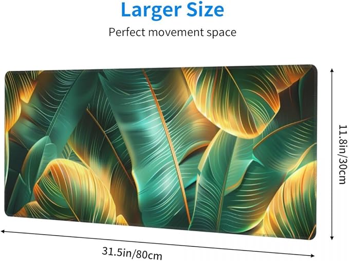 Desk Pad,Office Desk Mat 31.5"×11.8" Large Gaming Mouse Pad,Durable Extended Computer Mouse Pad,Waterproof Thick Big Mouse Pads with Non-Slip Rubber Base Office Home Gold Green Palm Leaves
