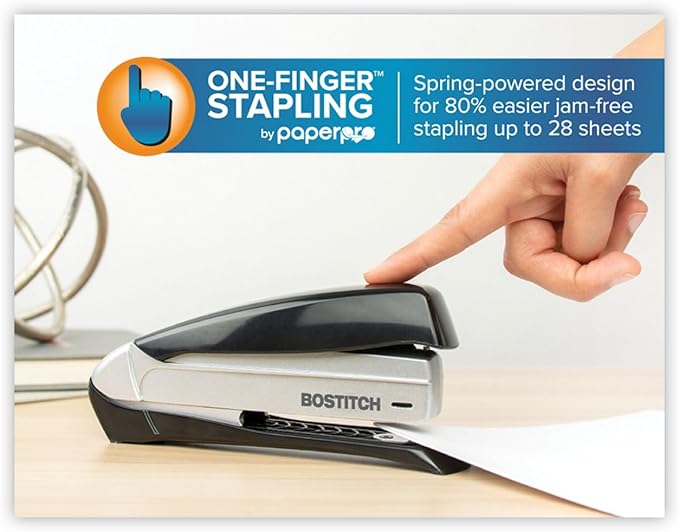 Bostitch Office Inspire Premium Spring-Powered Desktop Stapler - Black/Silver (1433), 20 Sheets