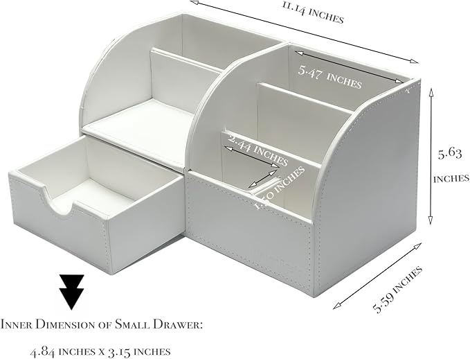 UnionBasic Office Desk Organizer - Multifunctional PU Leather Desktop Storage Box - Business Card/Pen/Pencil/Mobile Phone/Stationery Holder, White
