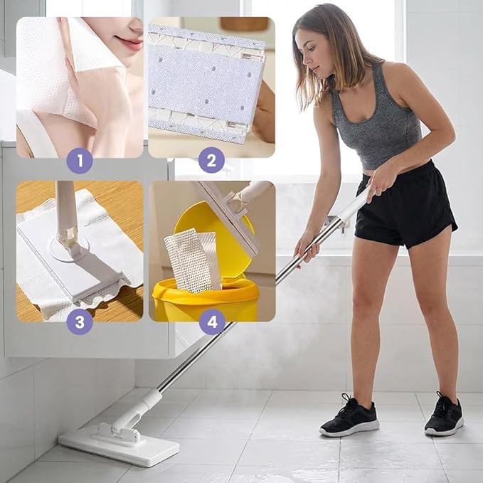 2026 Snap Grip Mini Mop Upgraded with 10 Pads| Zero Touch Hands-Free Cleaning Mop|27.5” & 36.5” Adjustable Handle Flat Dust Mop for Bathroom,Corners,Windows|No Wash, Wet & Dry Use (36.5”White)
