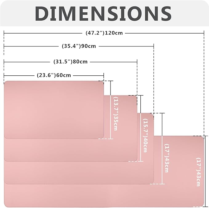 Cute Desk Mat - 35.4"x17" Pink Non-Slip PU Leather Mouse Pad for Desktop Computer