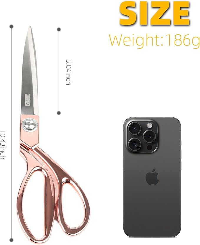 Heavy Duty Sharp Scissors 10.5" - Stainless Steel Rose Gold Fabric Scissors for Ribbon, Sewing, Paper, Leather Cutting - All-Purpose
