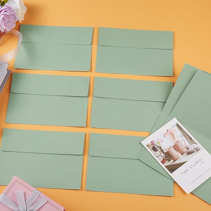 Wishop 50 Pack Self-Adhesive Envelopes with Fold Cards for Wedding Invitations, Greeting Cards, Baby Shower, Letter Mailing (Sage-Green, 4x6)