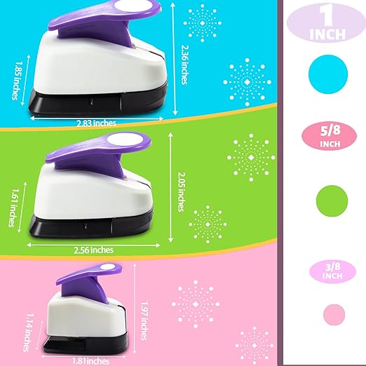 Craft Circle Hole Punch, 3pcs Different Size of Scrapbooking Punches Crafting Designs for Office Supplies, Card Making, DIY Albums Photos, Circle Cutter for Scrapbook Crafts Purple