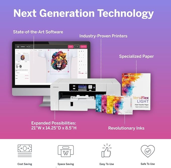 Sawgrass SG500 VersiFlex Printer Bundle, Innovative Inks & Light Heat Transfer Paper Bundle - Soft-Touch Infusible Ink, 8.5x11 Paper - Professional Results on Untreated Fabric and Wood