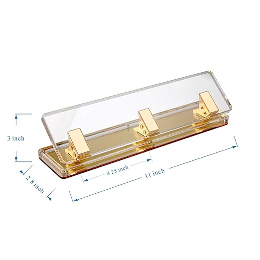 Acrylic and Gold Standard 3 Hole Punch,10 Sheet Capacity, Desktop Hole Puncher 3 Ring, Office Desktop Accessory,Clear/Gold
