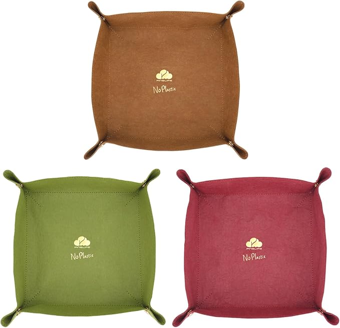 Jewelry Tray Organizer Set of 3 Washable Kraft Paper Trays Portable Desktop Nightstand Office and Travel Use Catch All for Jewelry Keys Coins Watch Phone Remote