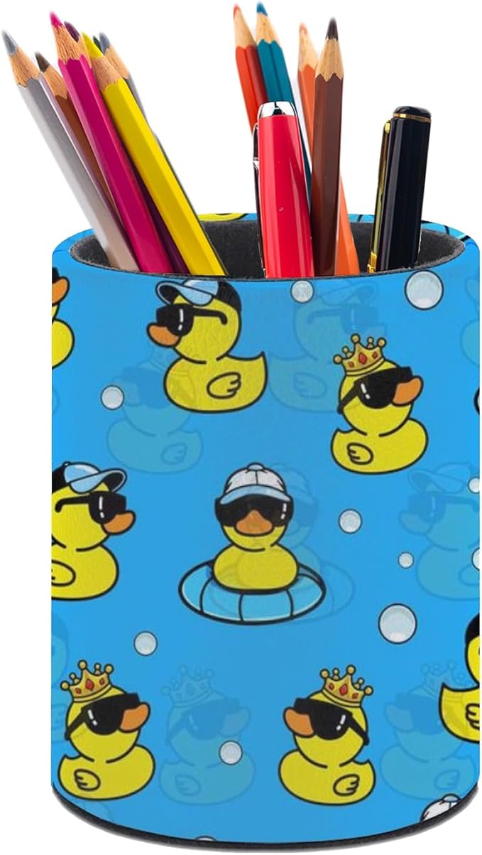 Cute Duck Pen Holder Pencil Organizer Cute Pencil Cup Desk Decor Makeup Brush Holder PU Multifunctional Office Suppliesfor Home Classroom School