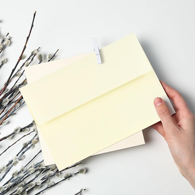 50 Pack 5x7 Envelopes for Invitations,5.25x7.25 inches,A7 Envelopes Ivory Self Seal,Printable,for Wedding,Invitation,Baby Shower,5x7 Cards