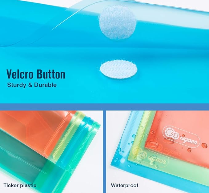 24 Pack Folders Plastic Envelopes, Colorful Plastic File Folders for Document, Letter A4 Size Poly File Envelopes with Label Pocket, Hook & Loop Closure for School Home Work Office Organizer, 6 Colors