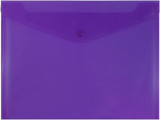 JAM PAPER Plastic Envelopes with Snap Closure - Letter Booklet - 9 3/4 x 13 - Purple - 12/Pack