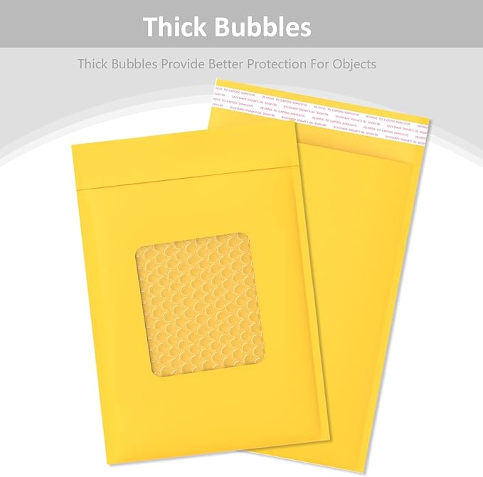 10.5’’ x 15’’ Yellow Kraft Bubble Mailers, Large Bubble Pouch Lightweight Padded Mailing Envelopes, Self Seal Kraft Envelopes Shipping Bags 50 pack