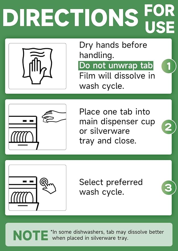 Dishwasher Detergent Tablets with Built-in Rinse Aid | All-in-1 Plant-Based Pods | Fragrance & Dye Free | Natural & Phosphate-Free | Biodegradable & No Unwrapping Needed | 62 Count