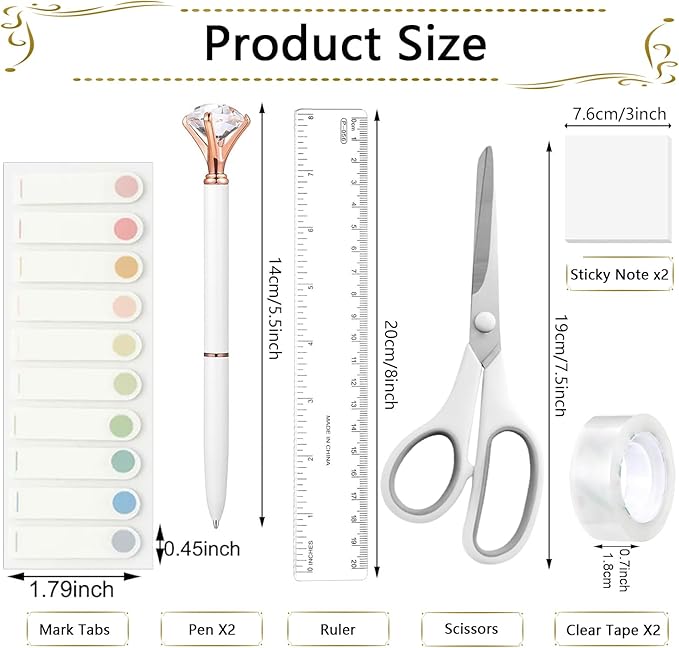 Office Supplies,Desk Accessories, Stapler and Tape Dispenser Set for Women with Stapler, Tape Dispenser, Staple Remover, Staples, Clips, Scissor and Tabs,Gift for Students, Coworkers