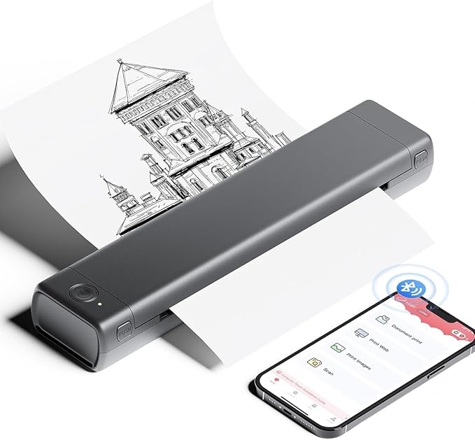 Phomemo Portable Printers Wireless for Travel, M08F Thermal Bluetooth Printer Support for 8.5"x11" US Letter, Small Inkless Printer Compatible with iOS, Android, Laptop for Car, Office, Home